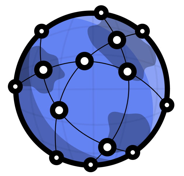 A stylized globe with connecting points circling it